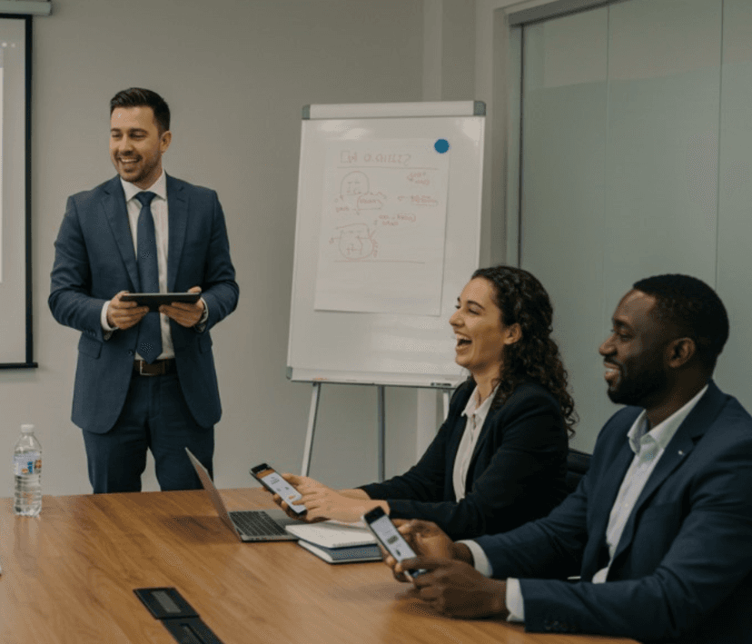 Two cartoon friends waving